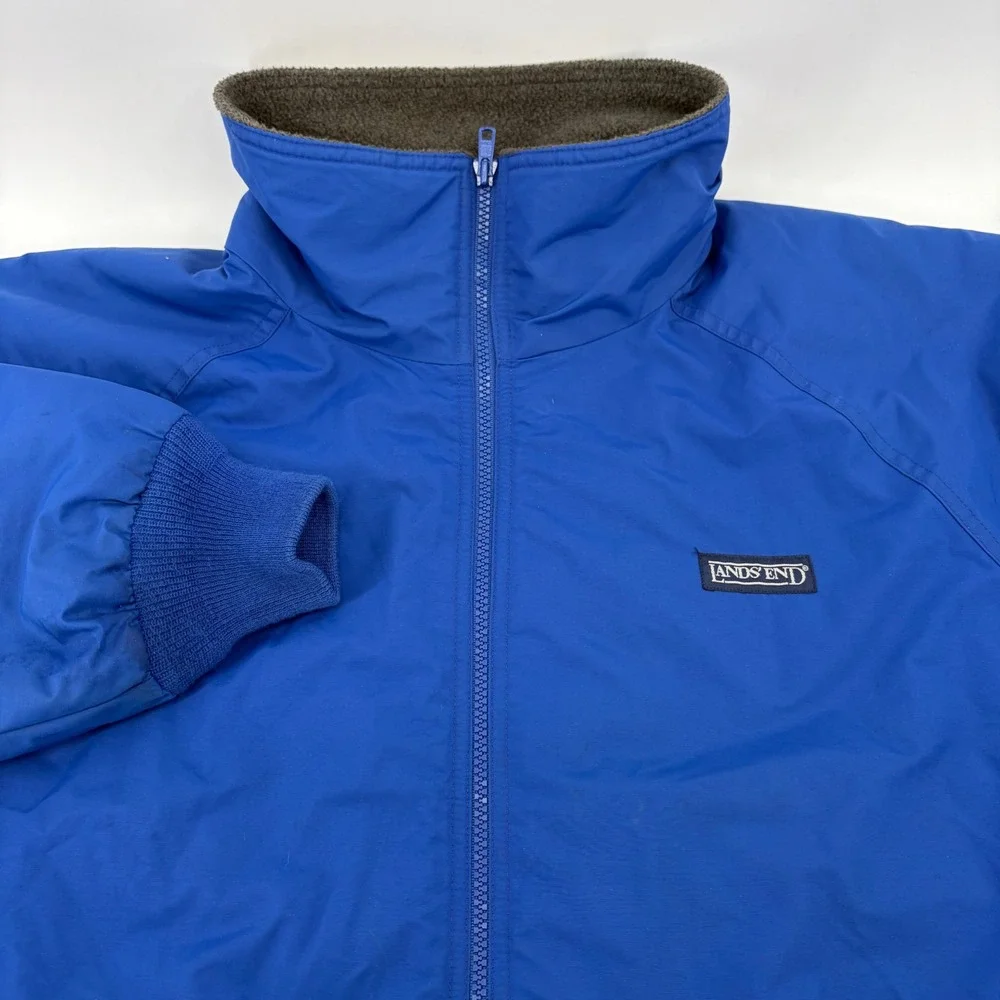 Lands‎ End Squall Jacket Mens L Blue Fleece Lined Vintage Nylon Bomber Zip
